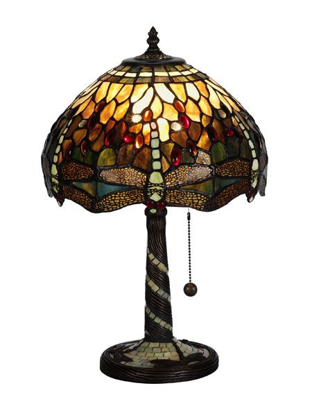 Trollslända Oliv 30cm Tiffany Bordlampe