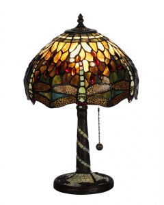 Trollslända Oliv Tiffany 30cm Bordslampa från Nostalgia